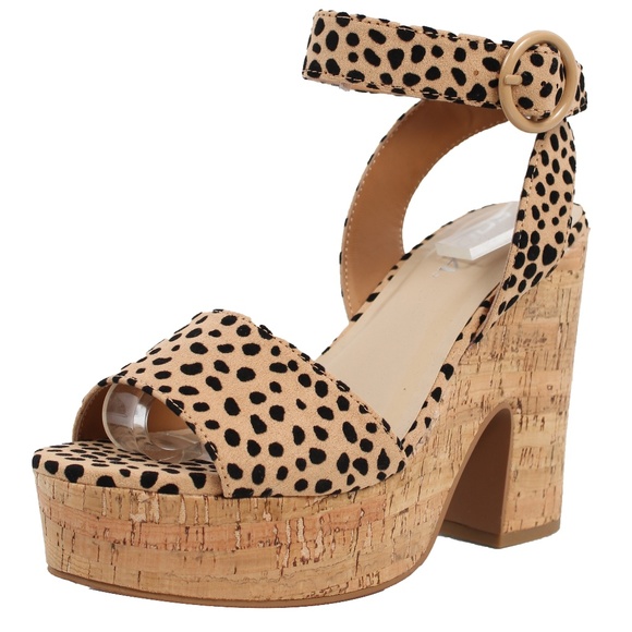 Size 10 Cheetah Open Toe Halter Strap Cork Platfor - Picture 2 of 6